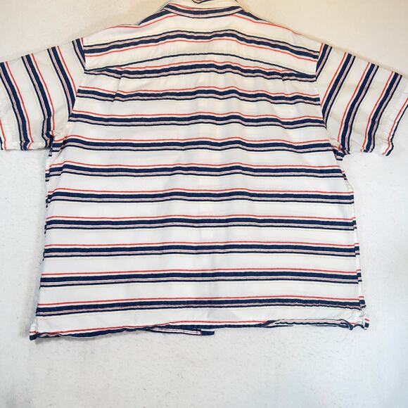 Orvis Button Shirt Men's XXL White Blue Orange Stripe Short Sleeve Linen Feel - Picture 11 of 12